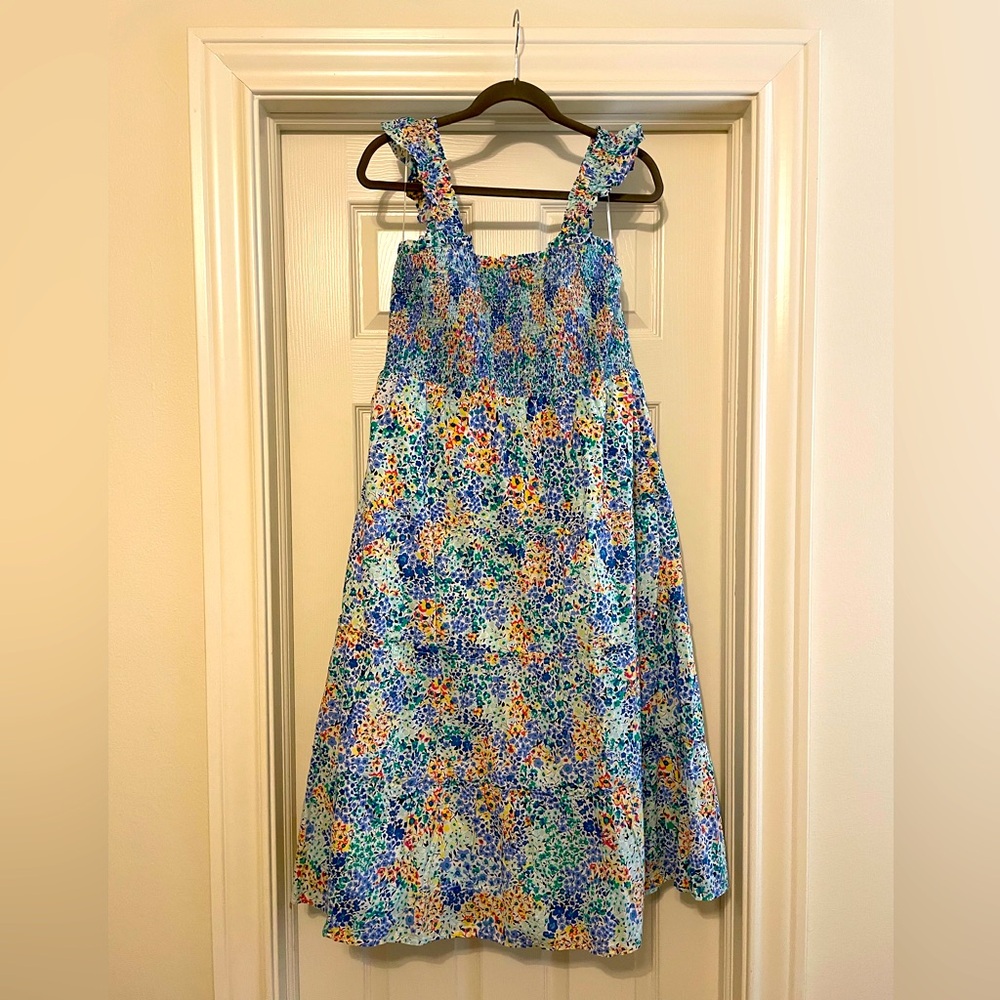 J. Crew Factory Floral Smocked Tiered Midi Dress